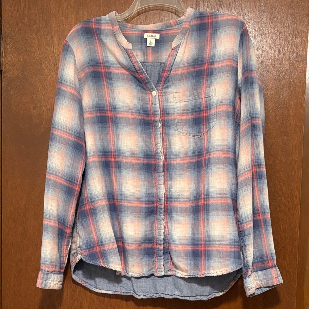 L.L. Bean Blue and Red Plaid Button-Down Shirt